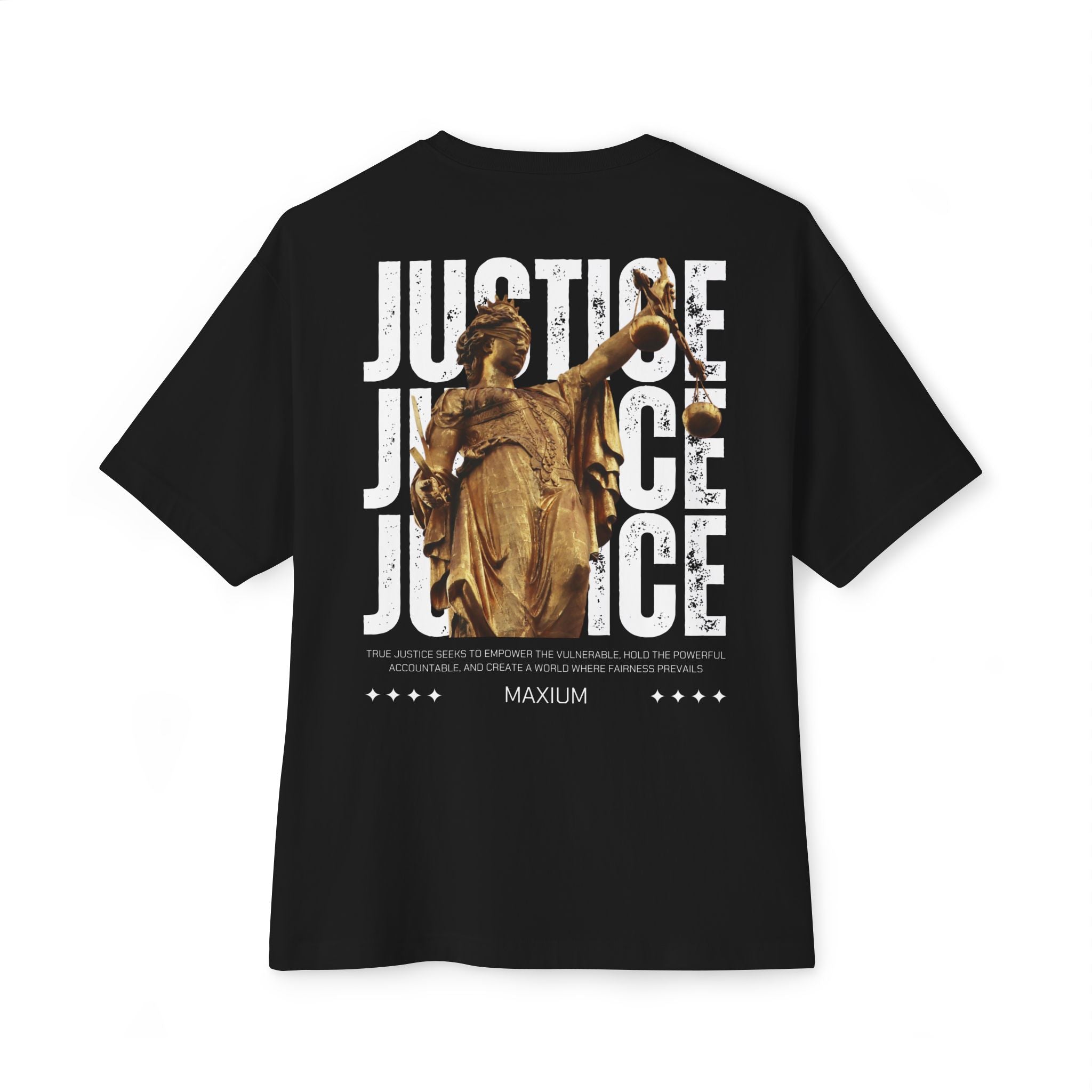 Justice Graphic Tee — Vintage Statue Justice Boxy T‑Shirt