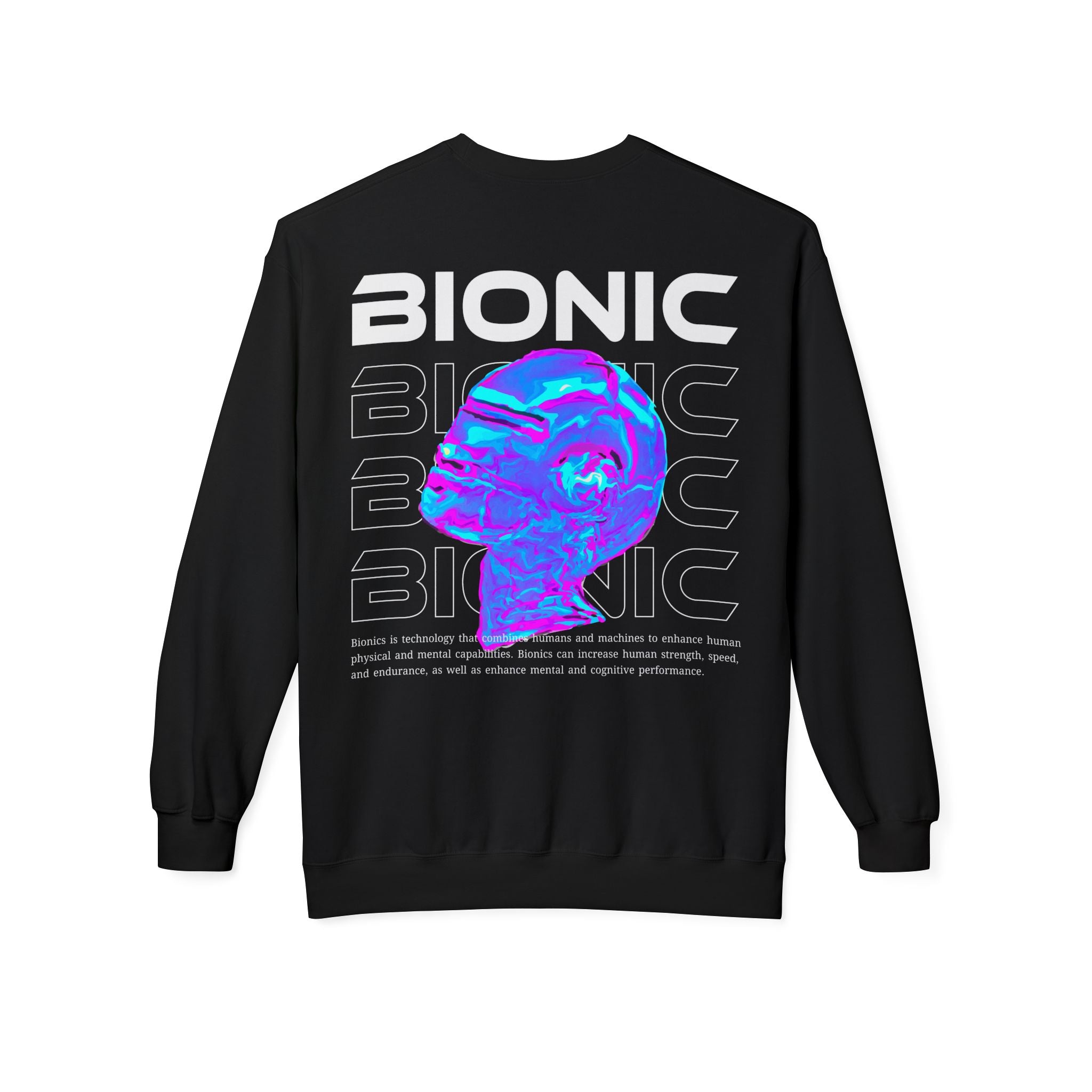 Bionic Graphic Sweatshirt — Futuristic Vaporwave Head Print