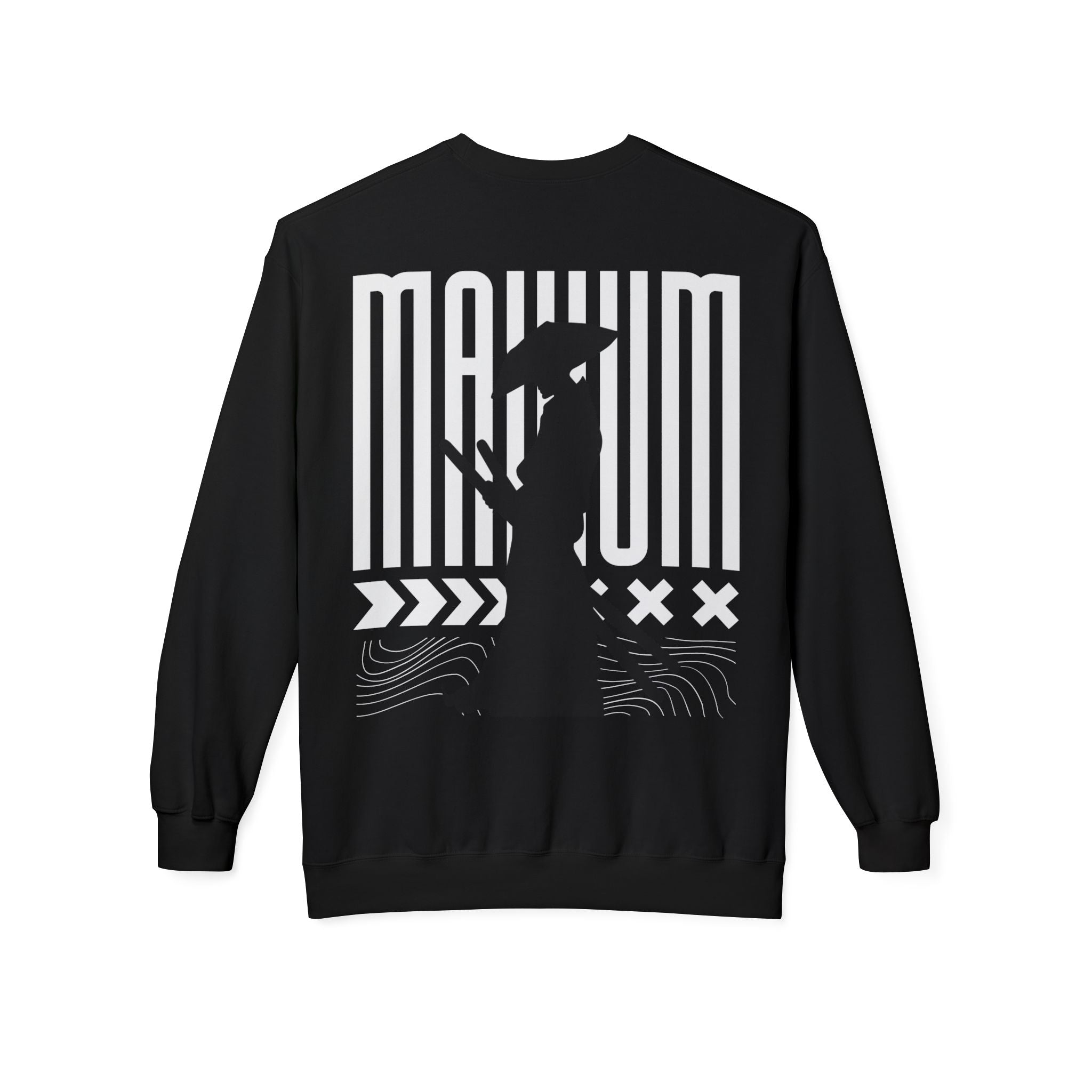 Maximum Rider Crewneck Sweatshirt — Minimal Front Logo, Bold Back Graphic
