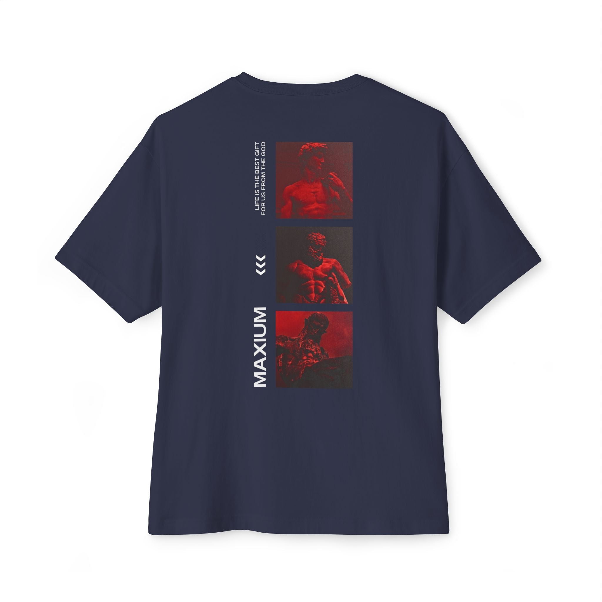 Boxy Tee — 'MAX' Minimal Logo Front / Red Photo Strip Back Graphic Shirt