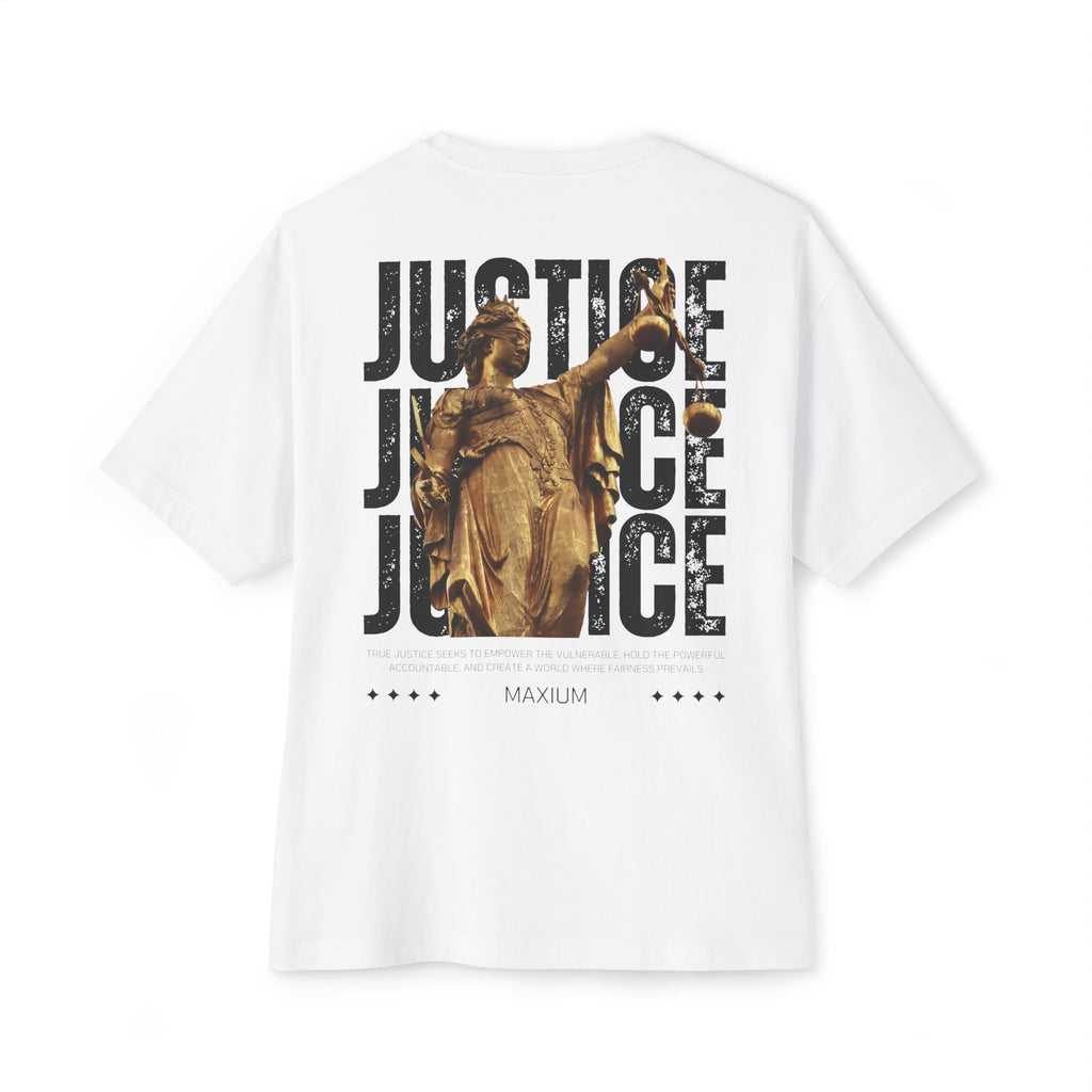 Justice Graphic Tee — Vintage Statue Justice Boxy T‑Shirt