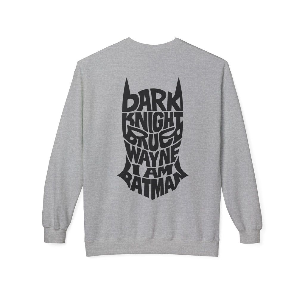 Batman Crewneck Sweatshirt — 'The Batman' Front Logo & Dark Knight Typographic Back