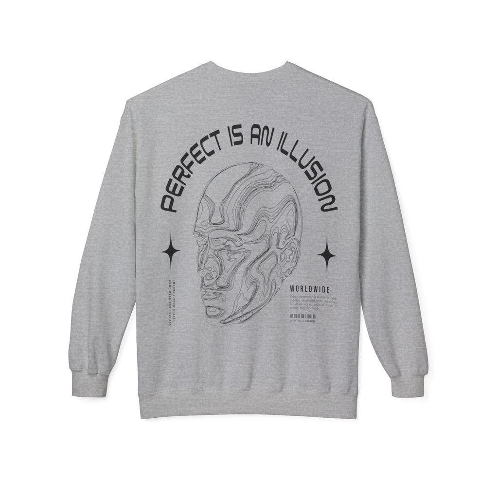 Crewneck Sweatshirt — "Perfect Is An Illusion" Abstract Face Graphic