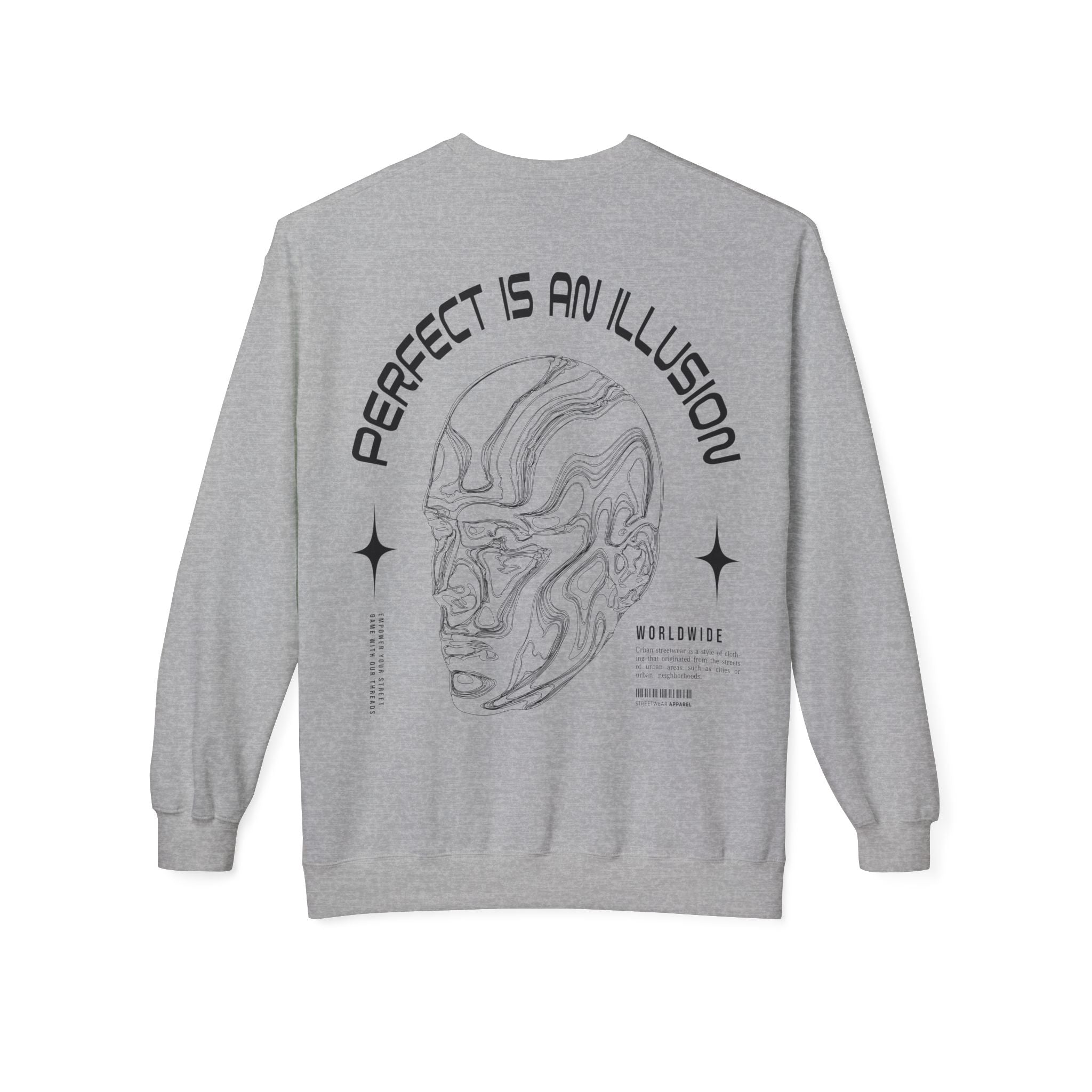 Crewneck Sweatshirt — "Perfect Is An Illusion" Abstract Face Graphic
