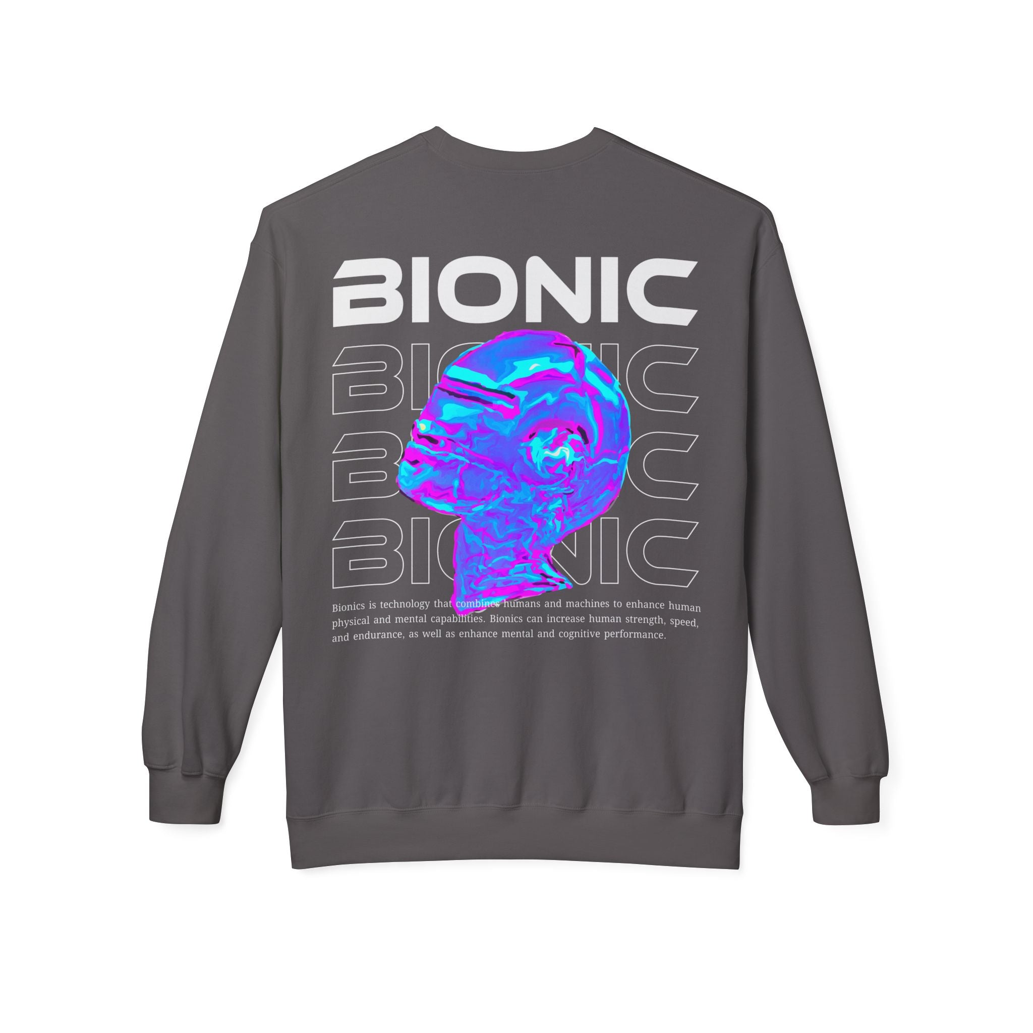 Bionic Graphic Sweatshirt — Futuristic Vaporwave Head Print