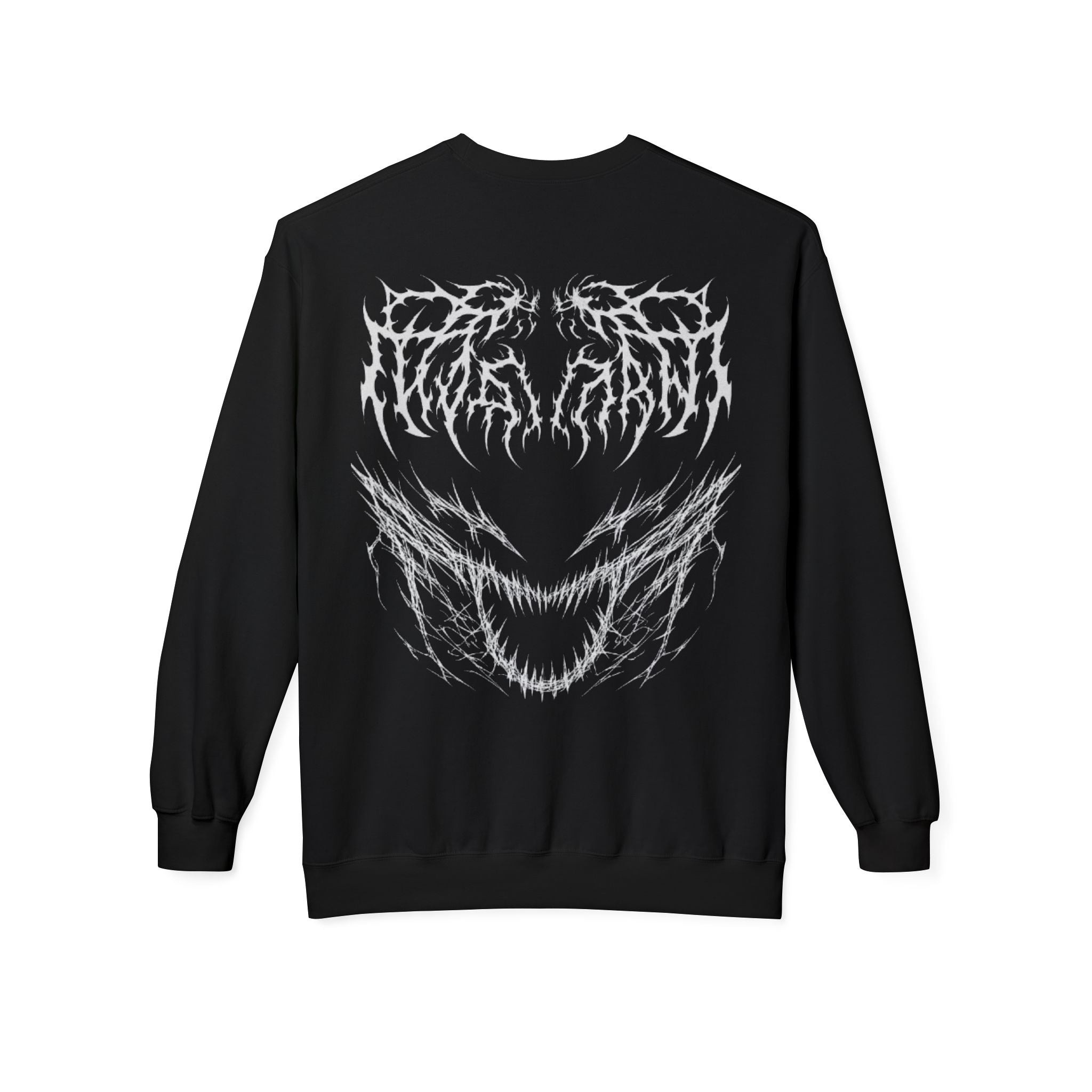 Metal Band Graphic Crewneck Sweatshirt — 'Venomous' Black Horror Logo & Back Bite Design