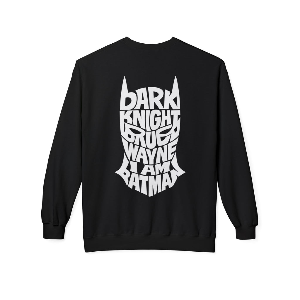 Batman Crewneck Sweatshirt — 'The Batman' Front Logo & Dark Knight Typographic Back