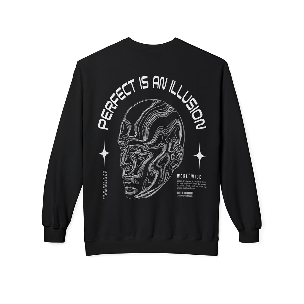 Crewneck Sweatshirt — "Perfect Is An Illusion" Abstract Face Graphic