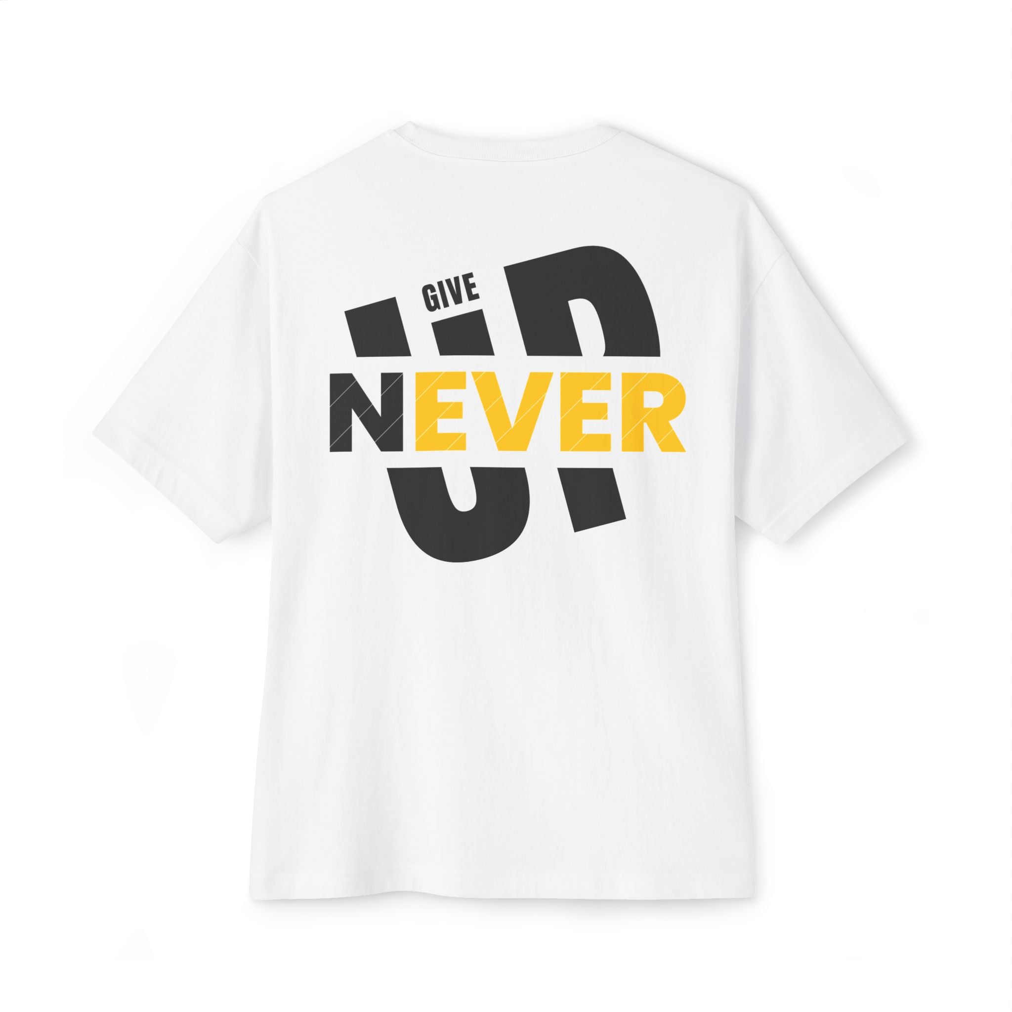 Never Give Up Boxy Tee — Motivational Oversized Graphic T‑Shirt