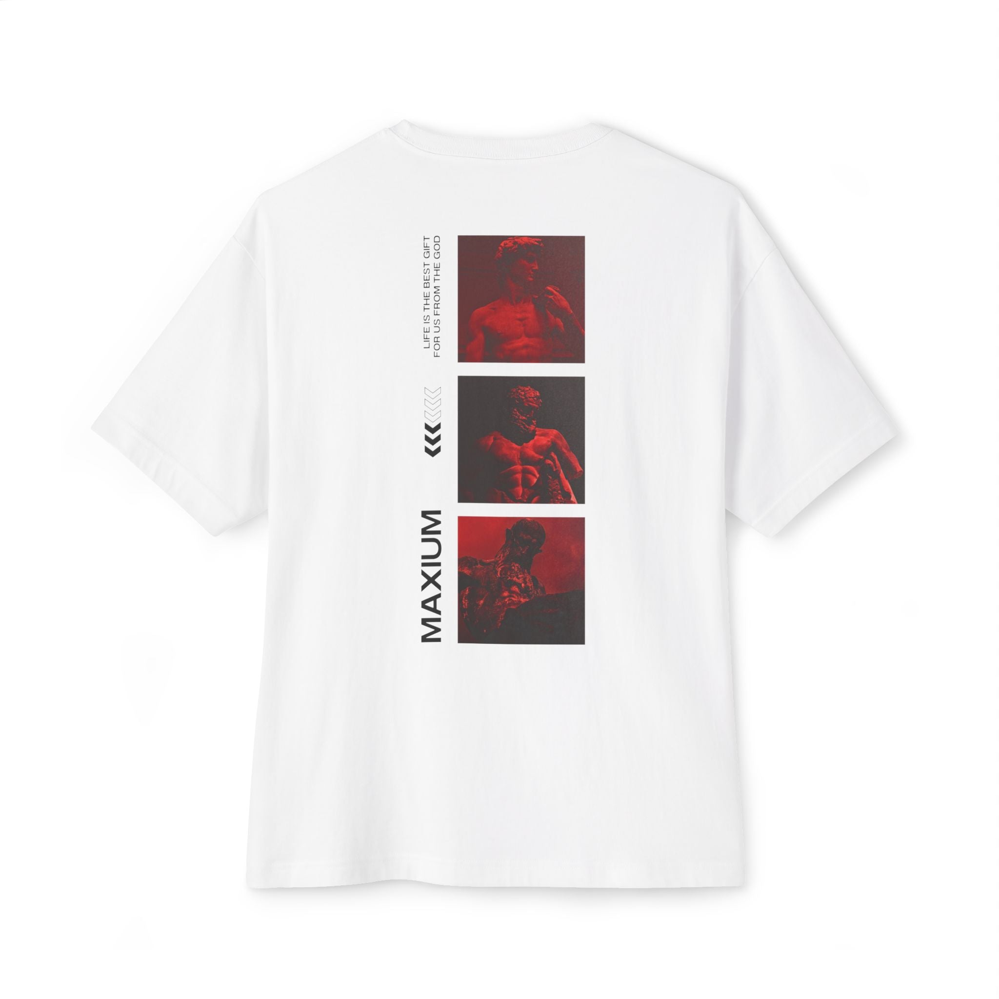 Boxy Tee — 'MAX' Minimal Logo Front / Red Photo Strip Back Graphic Shirt