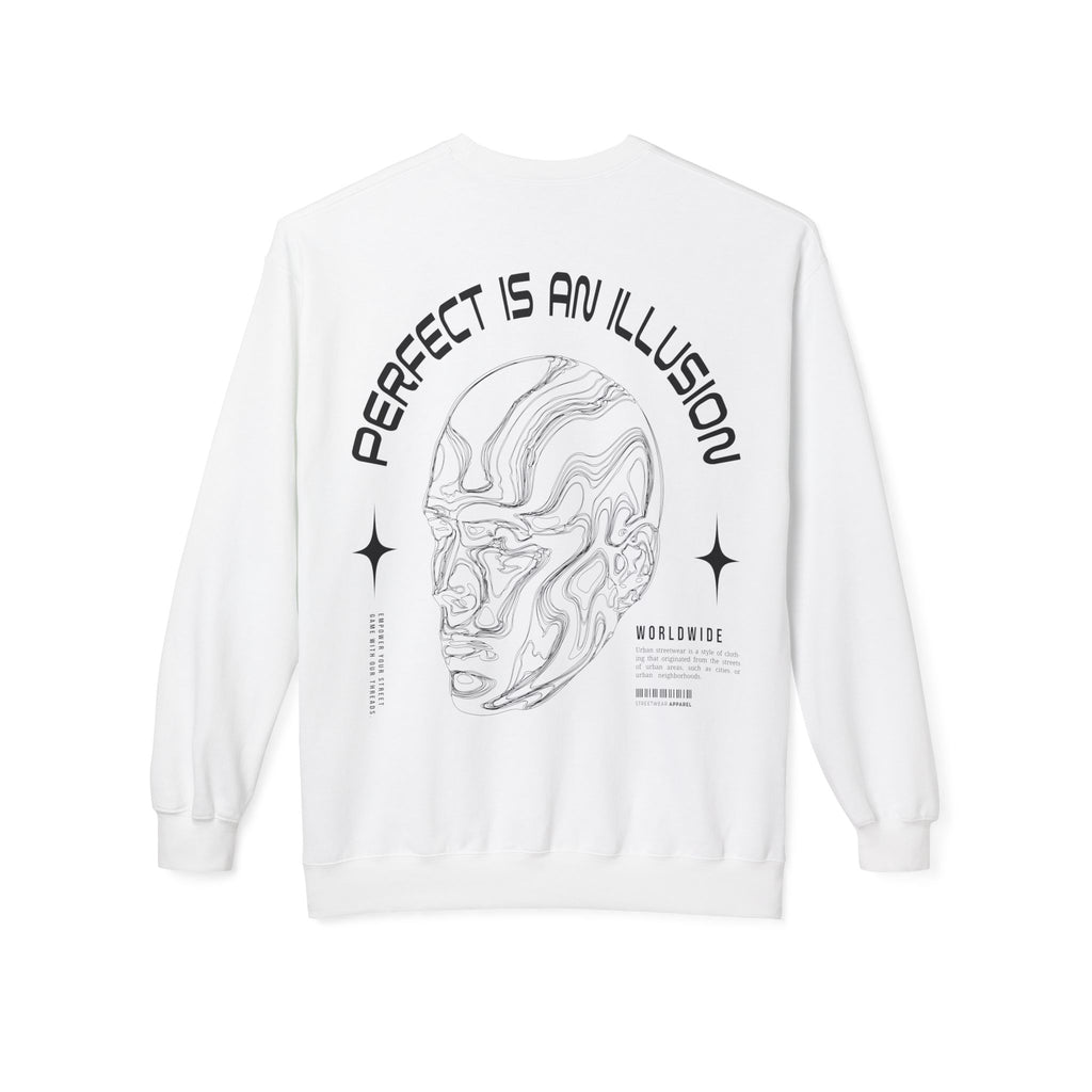 Crewneck Sweatshirt — "Perfect Is An Illusion" Abstract Face Graphic