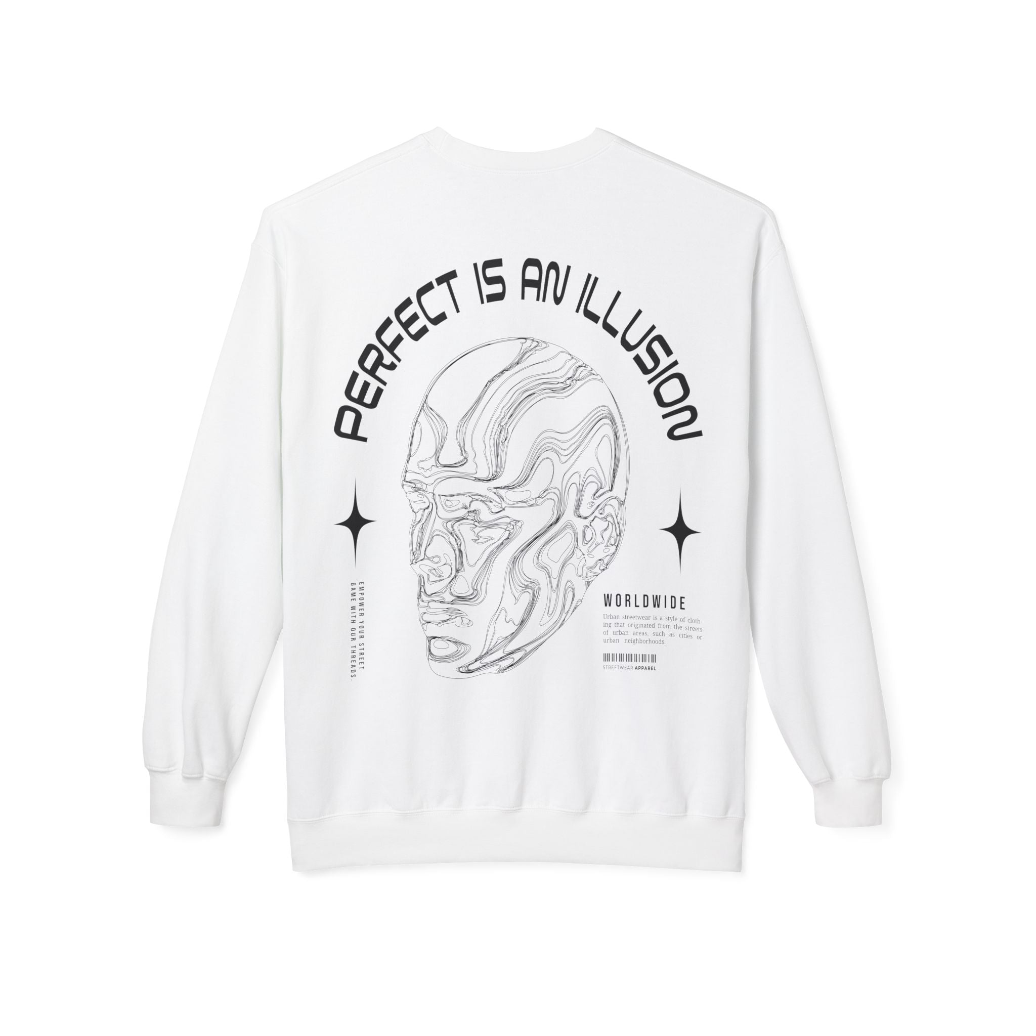 Crewneck Sweatshirt — "Perfect Is An Illusion" Abstract Face Graphic