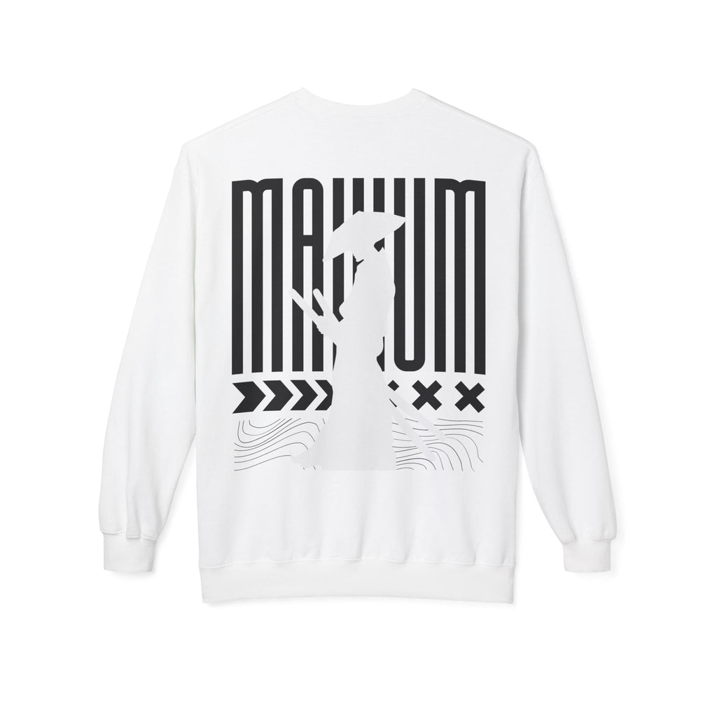 Maximum Rider Crewneck Sweatshirt — Minimal Front Logo, Bold Back Graphic