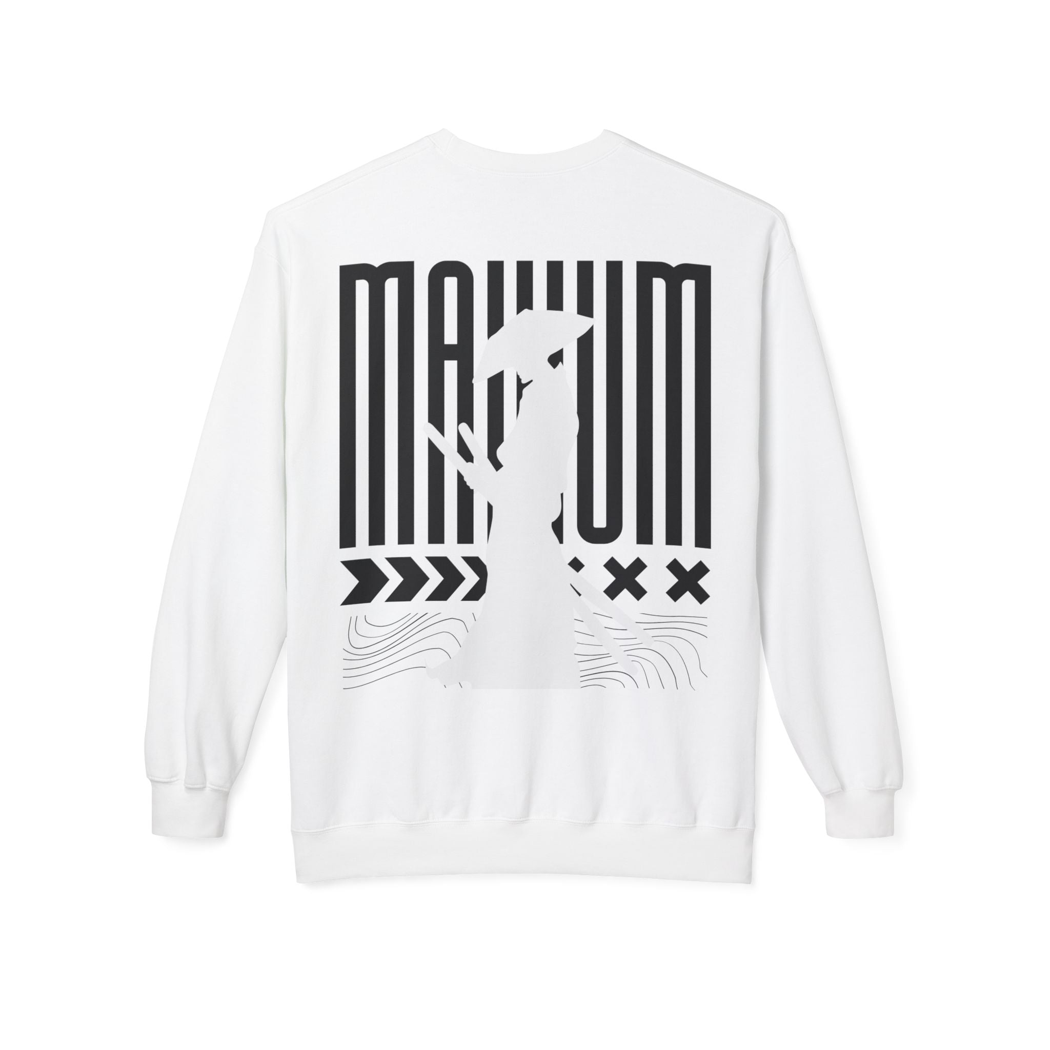 Maximum Rider Crewneck Sweatshirt — Minimal Front Logo, Bold Back Graphic