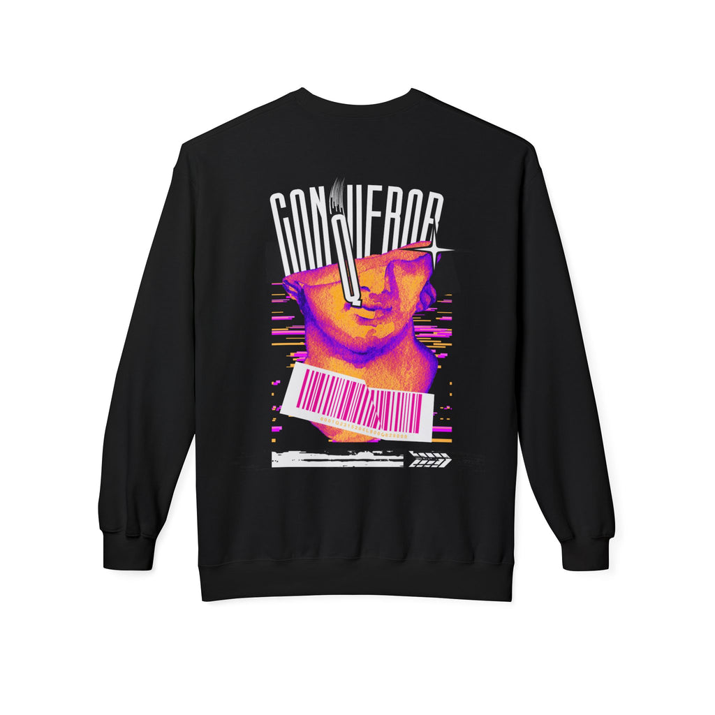 Conqueror Graphic Sweatshirt — Retro Glitch Art Crewneck