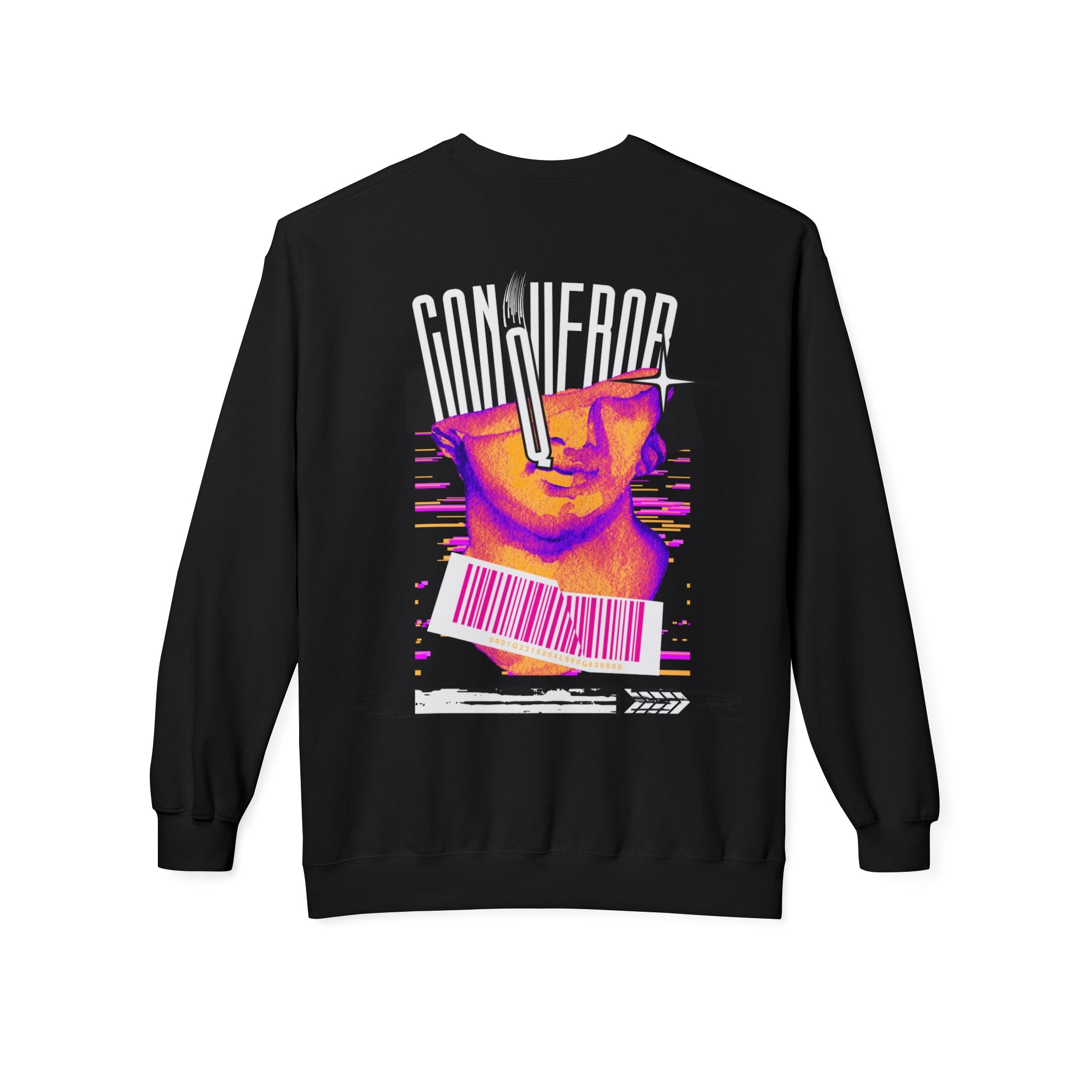 Conqueror Graphic Sweatshirt — Retro Glitch Art Crewneck